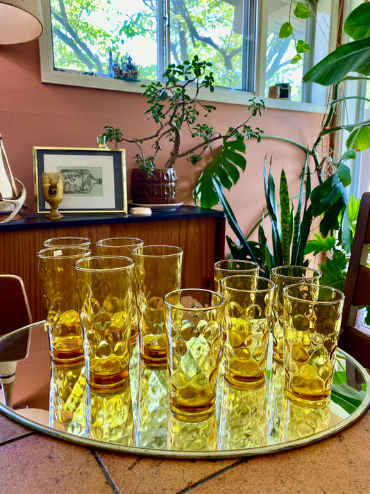 Vintage Anchor Hocking Amber Polka Dot Glass Set