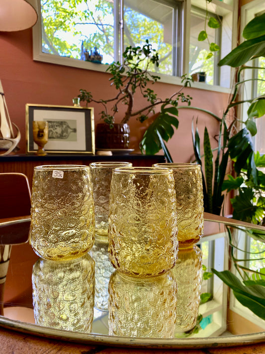 Anchor Hocking Amber Milan Honey Textured Glass Set