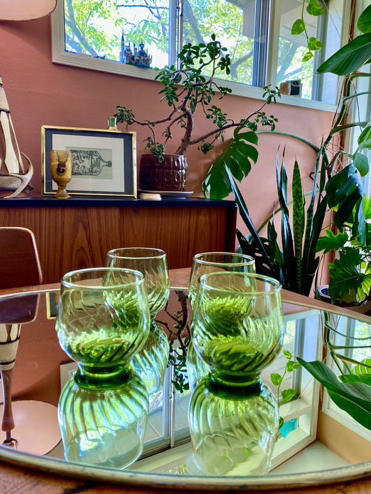 Libbey Avocado Green Twist Glasses