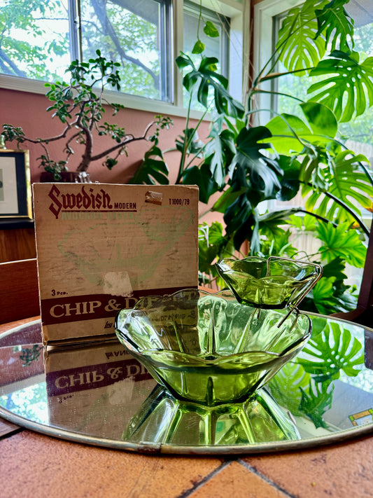 Swedish Modern Avocado Green Chip & Dip Set