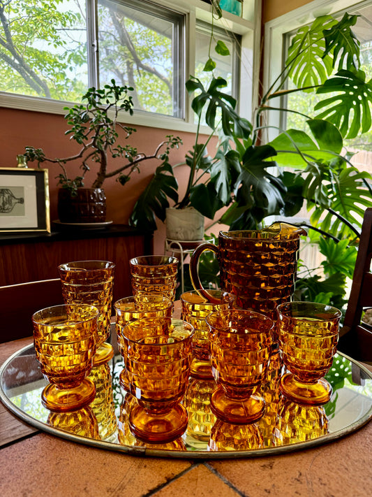 Vintage 9 Piece Collection Indiana Glass Whitehall Amber Set