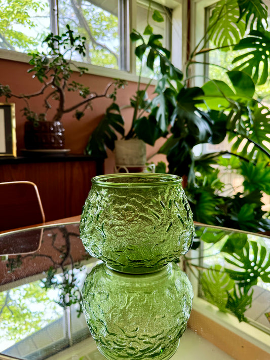 Vintage E.O. Brody Co Green Crinkle Glass Planter Vase