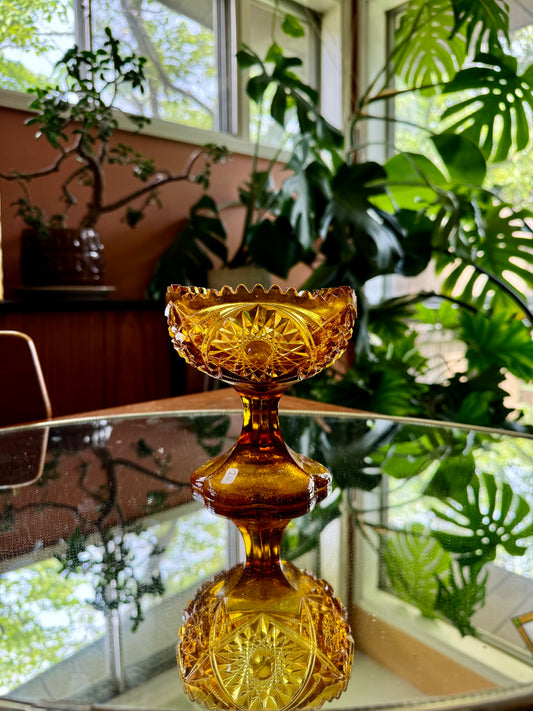 Vintage L.E Smith Glass Compote Hobstar and Cross Pattern